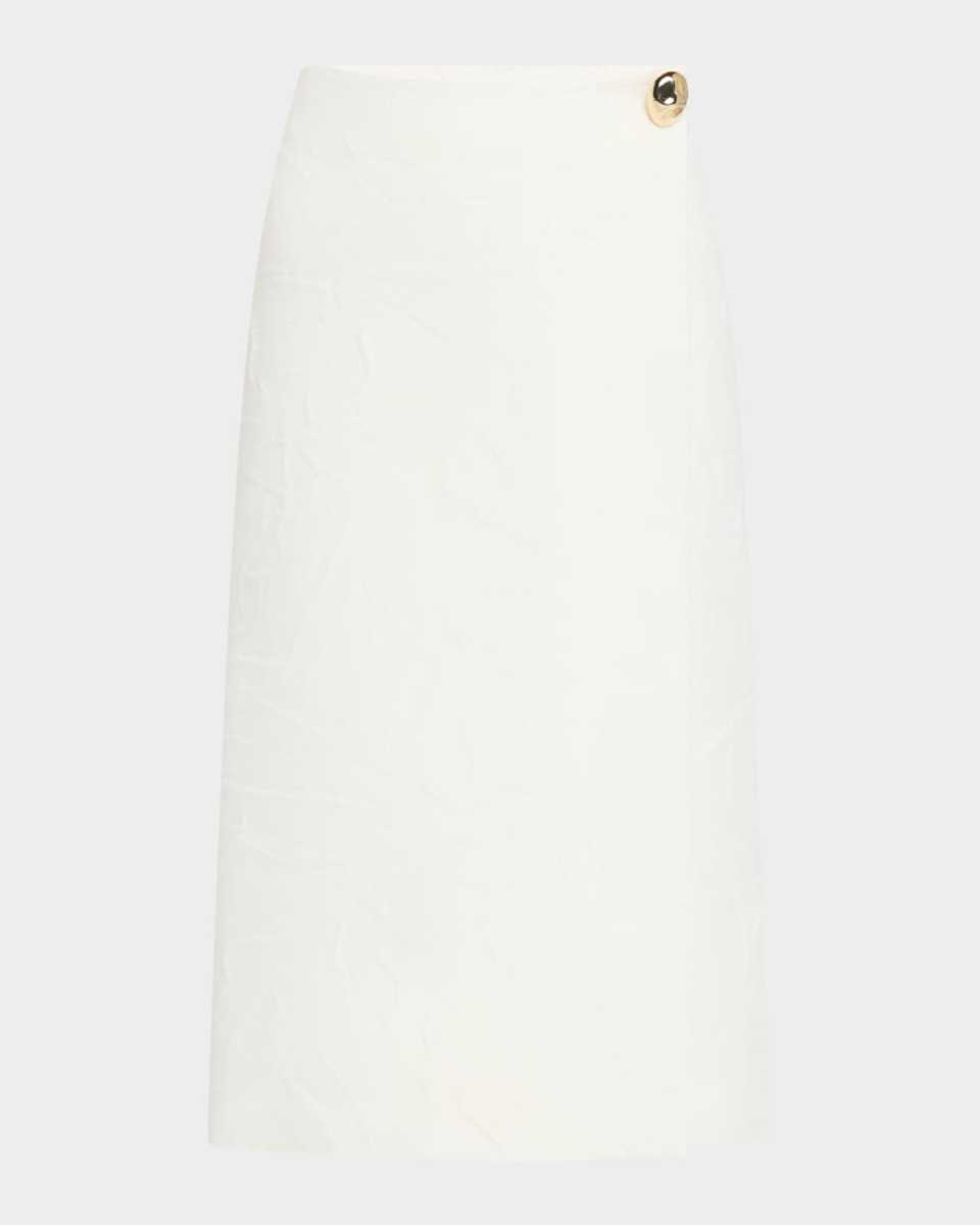 Crinkled Wool Jacquard Midi Skirt